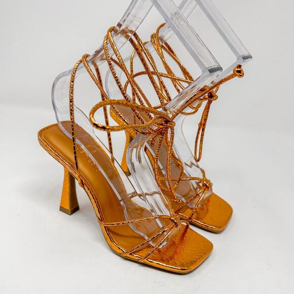 Open Edit Orange Bronze Metallic Ankle Calf Lace Strappy Sandals, NEW, Size 5 - Picture 7 of 10